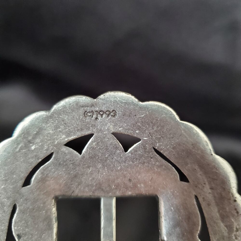 Vintage BRIGHTON 1993 Women's Black Leather Belt Silver Concho Sunflower 37" - Picture 7 of 9